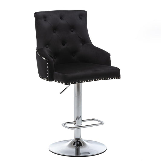 Better Home Products Monroe Velvet Tufted Adjustable Swivel Bar Stool Set Black