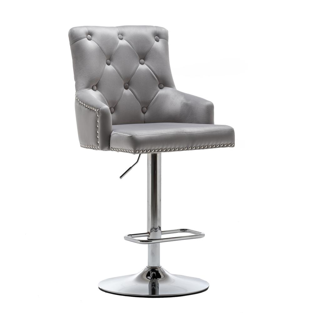 Better Home Products Monroe Velvet Tufted Adjustable Swivel Bar Stool Set Gray