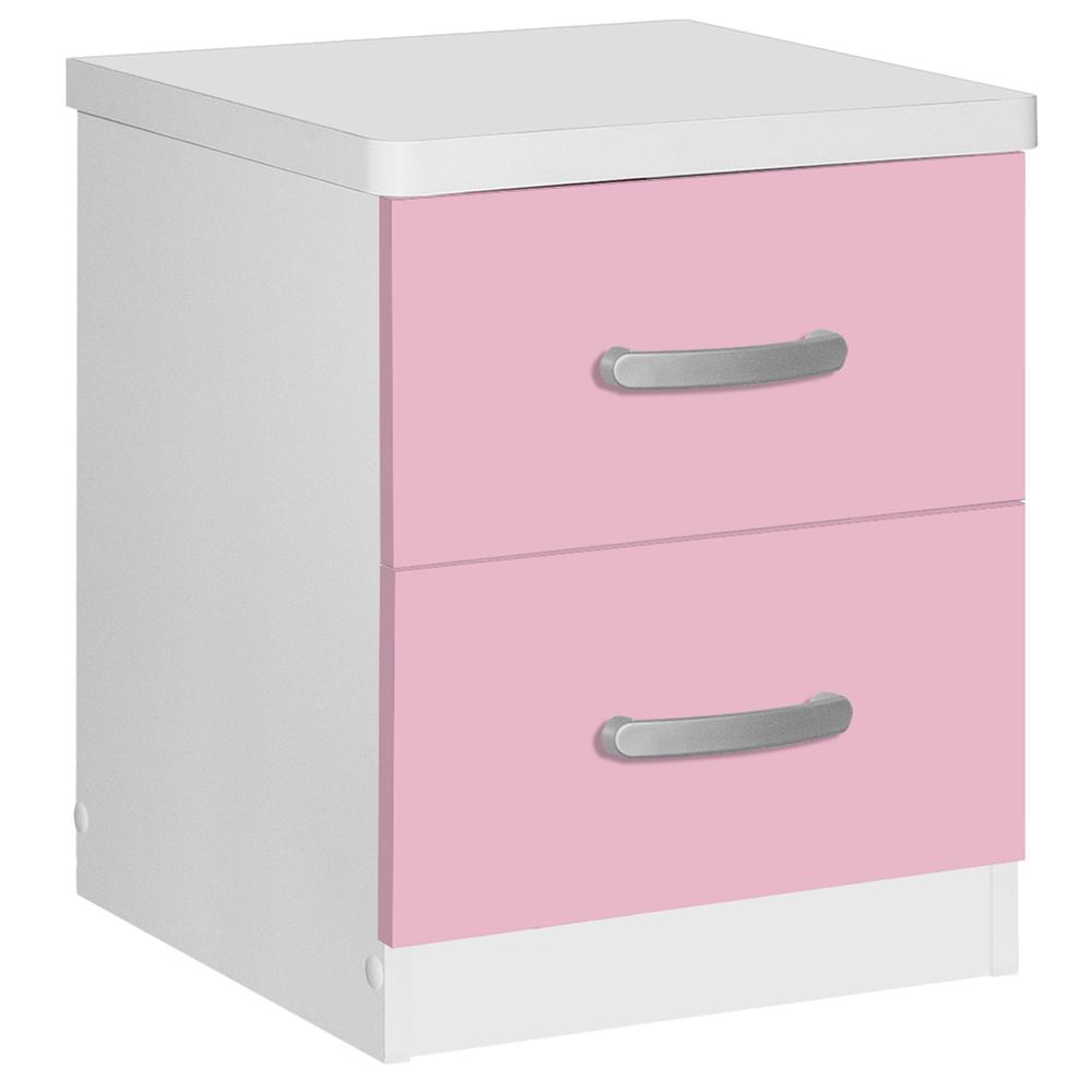 Better Home Products Cindy Faux Wood 2 Drawer Nightstand in Pink & White