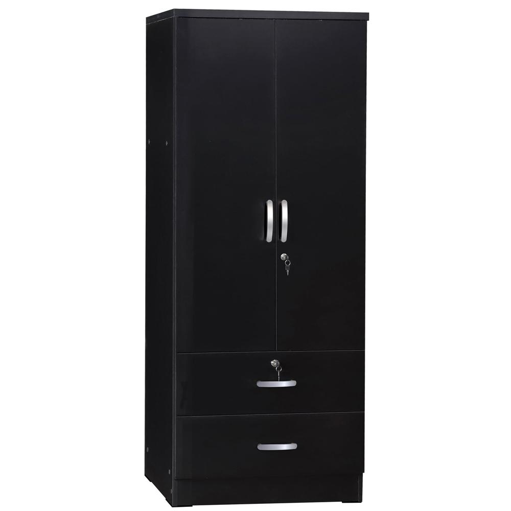 Better Home Products Grace Wood 2-Door Wardrobe Armoire with 2-Drawers in Black