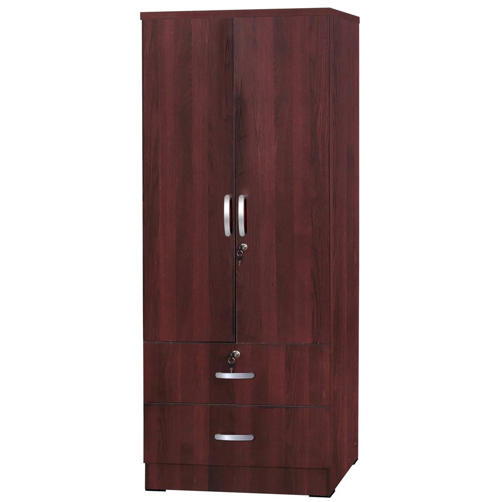 Better Home Products Grace Wood 2-Door Wardrobe Armoire with 2-Drawers Mahogany