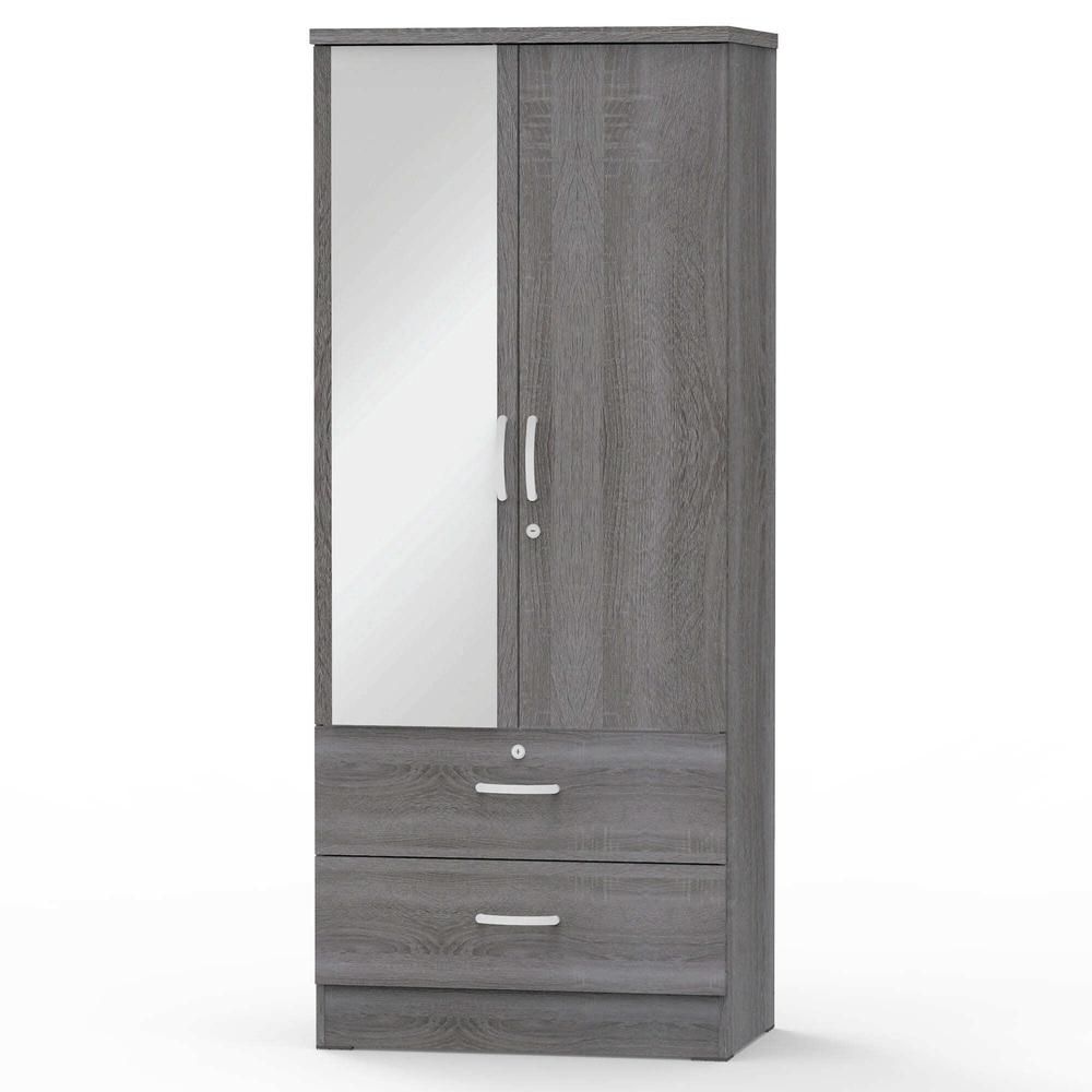 Better Home Products Grace Armoire Wardrobe with Mirror & Drawers in Gray