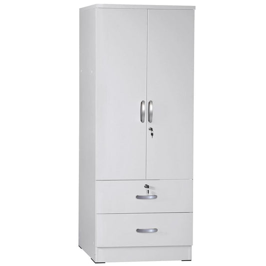 Better Home Products Grace Wood 2-Door Wardrobe Armoire with 2-Drawers in White