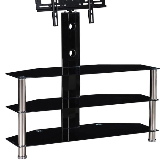 Better Home Products Ella Swivel Mount Black Glass TV Stand for up to 55-inch TV