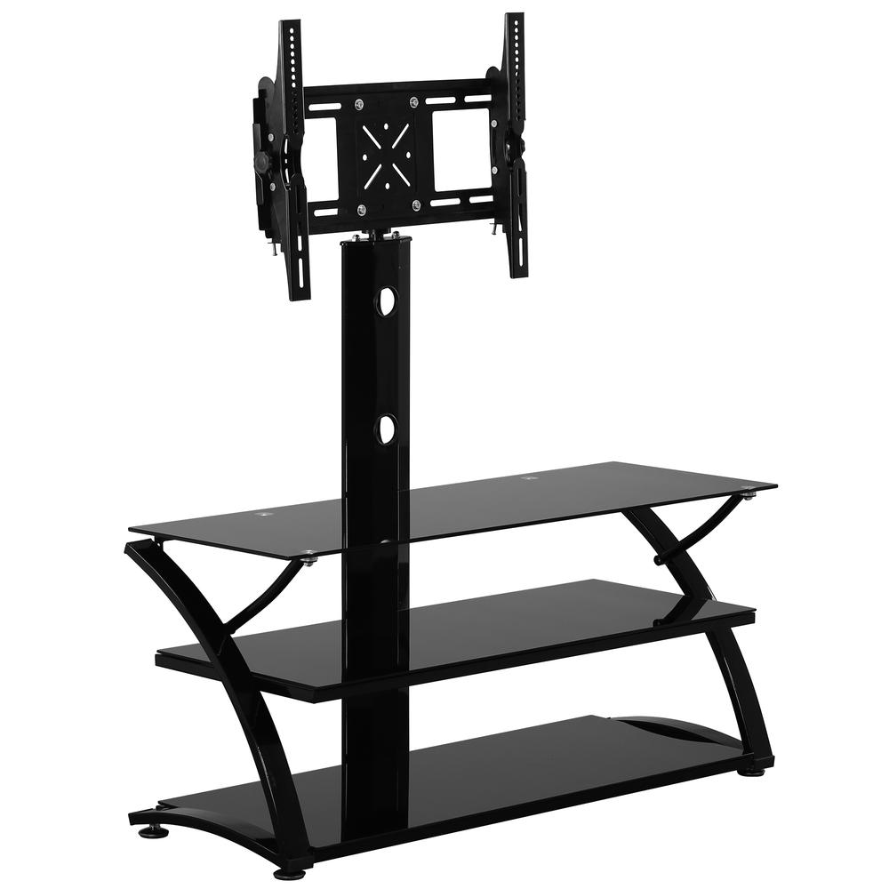 Better Home Products Rosa Swivel Mount Glass TV Stand for 60-inch TV in Black