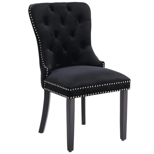 Better Home Products Lisa Velvet Upholstered Tufted Dining Chair Set in Black