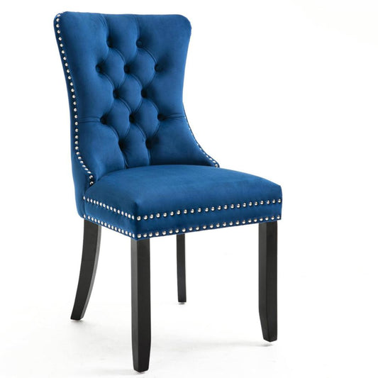 Better Home Products Lisa Velvet Upholstered Tufted Dining Chair Set in Blue