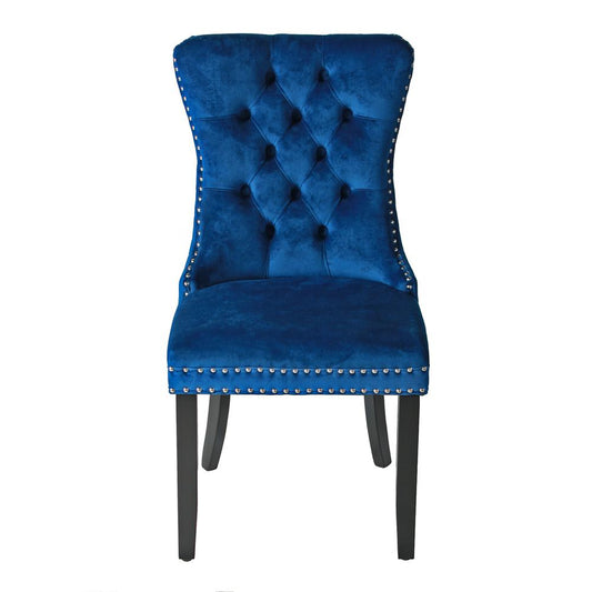 Better Home Products Sofia Velvet Upholstered Tufted Dining Chair Set in Blue