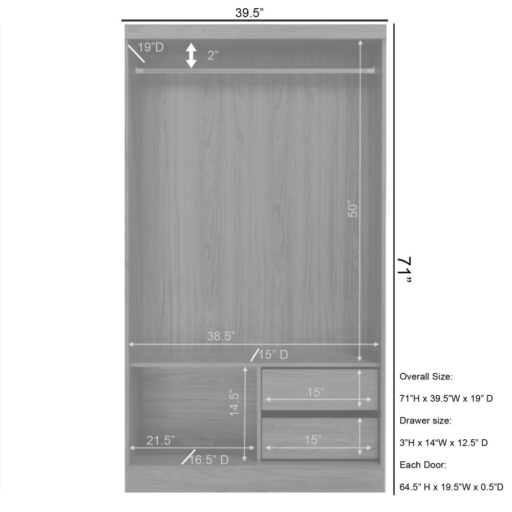 Better Home Products Modern Wood Double Sliding Door Wardrobe in Gray