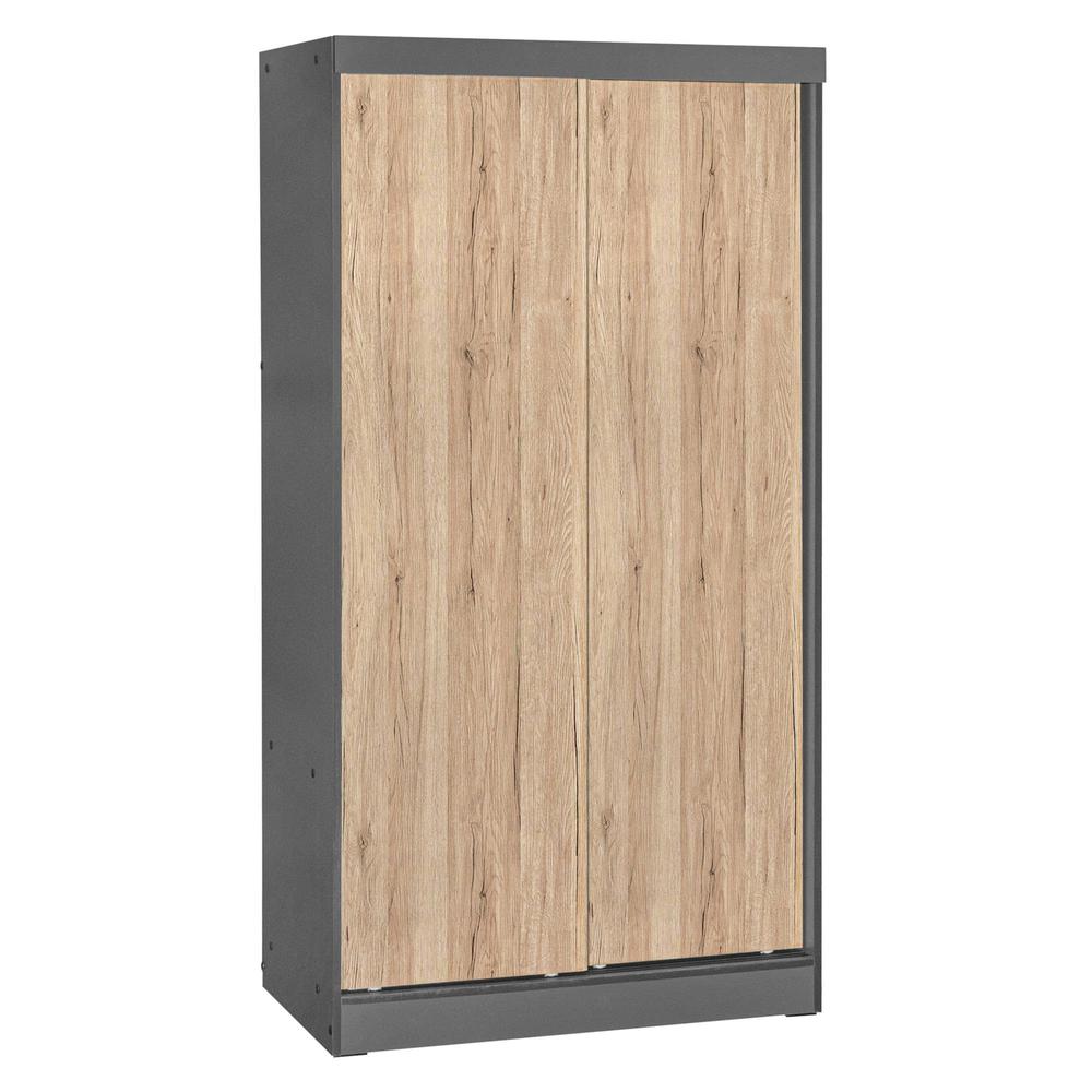 Better Home Products Modern Wood Double Sliding Door Wardrobe Natural Oak /Gray