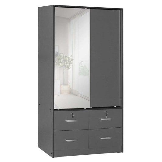 Better Home Products Sarah Double Sliding Door Armoire with Mirror in Dark Gray