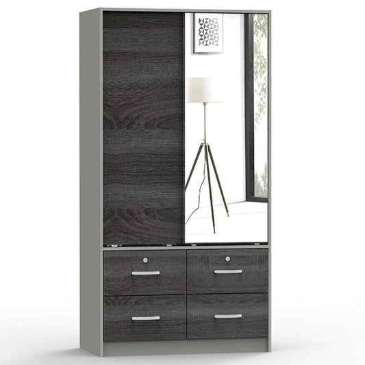 Better Home Products Sarah Double Sliding Door Armoire with Mirror in Gray