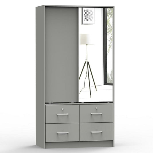 Better Home Products Sarah Double Sliding Door Armoire with Mirror in Light Gray