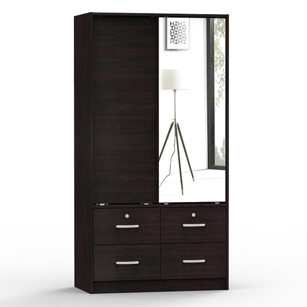 Better Home Products Sarah Double Sliding Door Armoire with Mirror in Tobacco