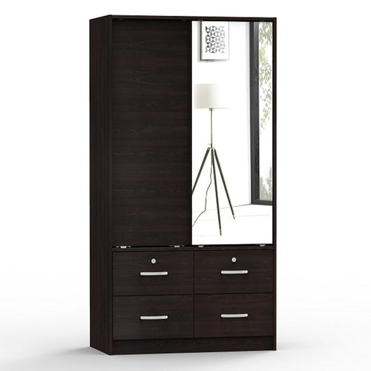 Better Home Products Sarah Double Sliding Door Armoire with Mirror in Tobacco