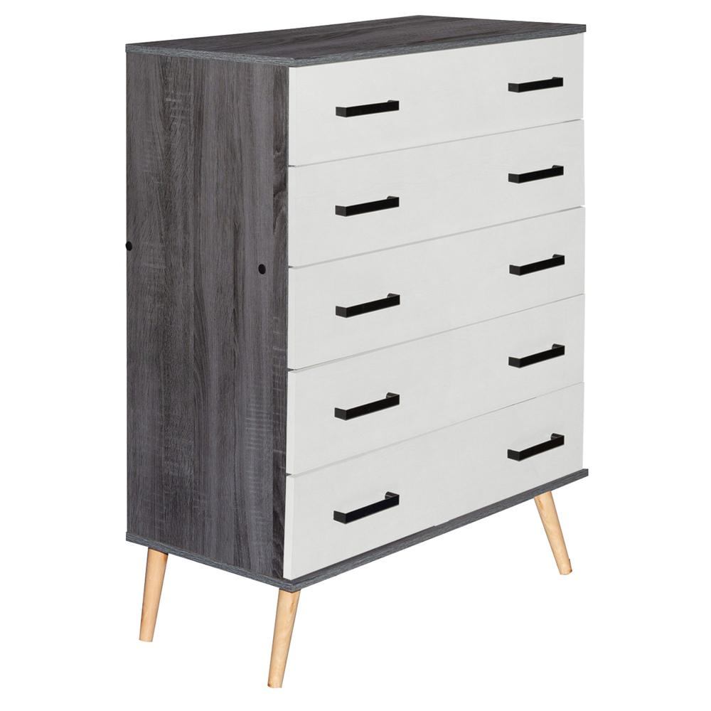 Better Home Products Eli Mid-Century Modern 5 Drawer Chest Charcoal & Silver Oak