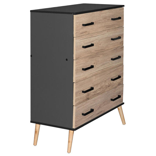 Better Home Products Eli Mid-Century Modern 5 Drawer Chest Dark Gray & Oak