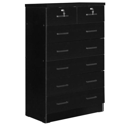 Better Home Products Cindy 7 Drawer Chest Wooden Dresser with Lock in Black