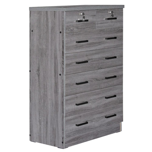 Better Home Products Cindy 7 Drawer Chest Wooden Dresser with Lock in Gray