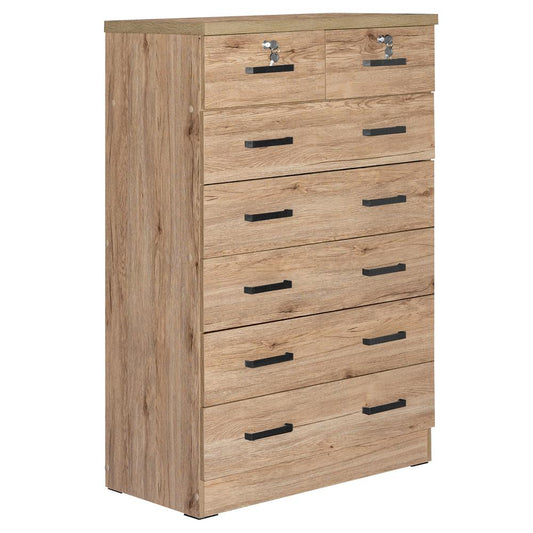 Better Home Products Cindy 7 Drawer Chest Wooden Dresser with Lock - Natural Oak