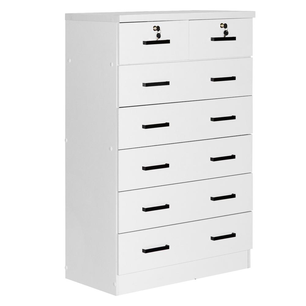 Better Home Products Cindy 7 Drawer Chest Wooden Dresser with Lock in White