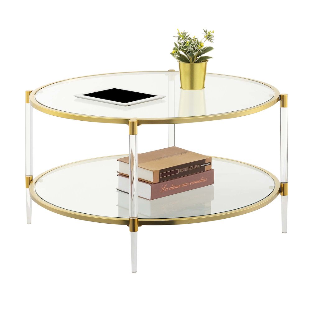 Royal Crest Acrylic Glass Coffee Table, Clear/Gold