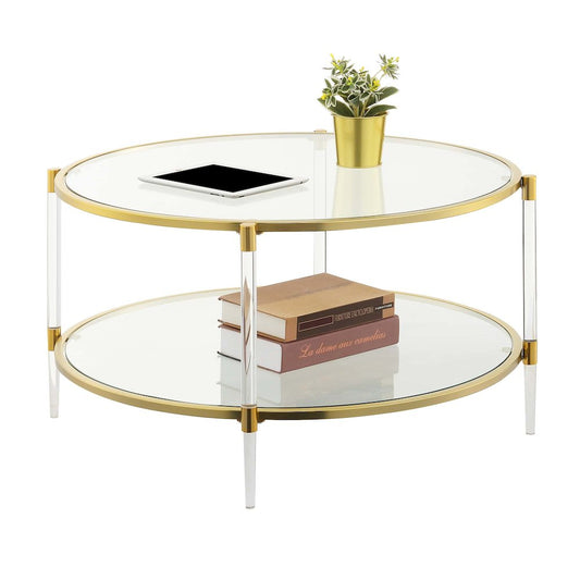 Royal Crest Acrylic Glass Coffee Table, Clear/Gold