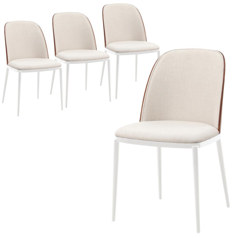 Dining Side Chair with Velvet Seat and White Powder-Coated Steel Frame, Set of 4