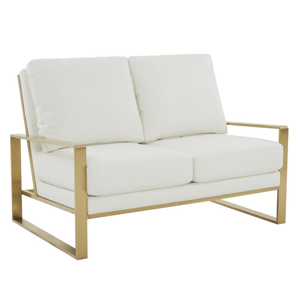 Jefferson - Leather Loveseat - Gold Frame - White