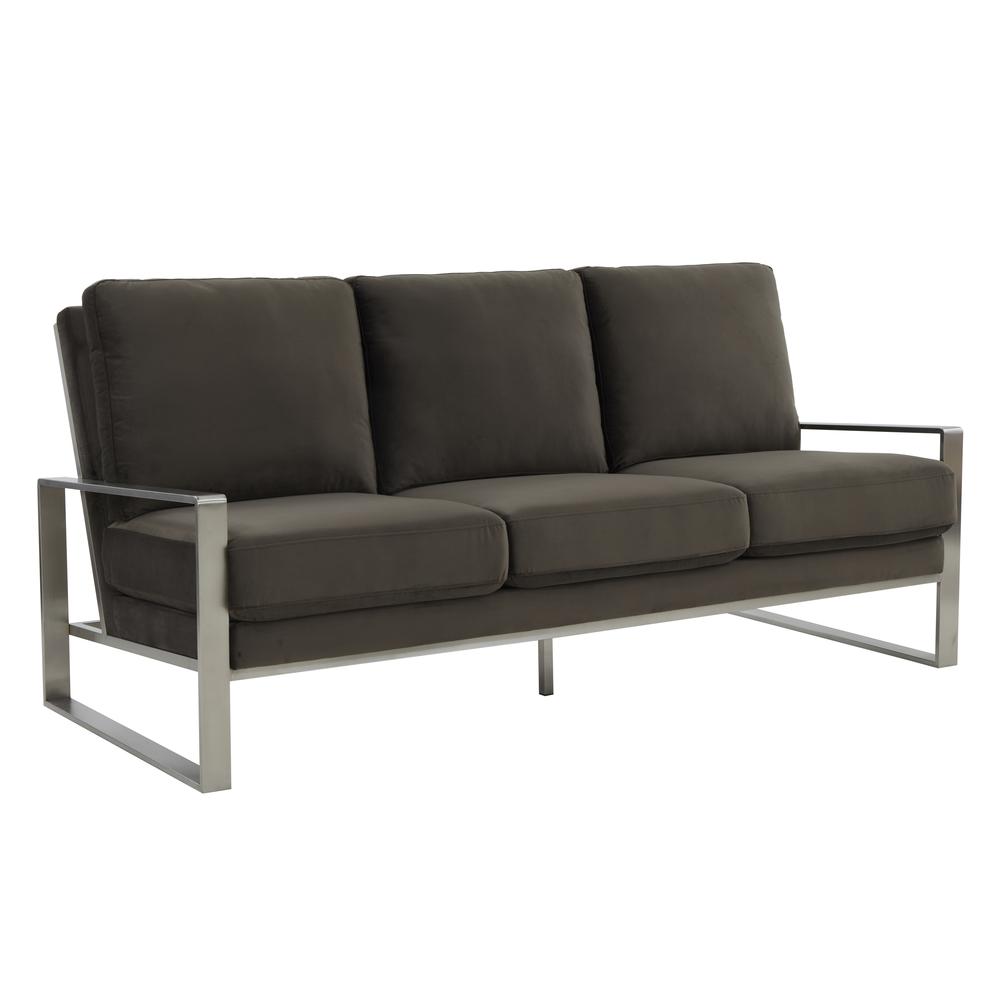 LeisureMod Jefferson Contemporary Modern Design Velvet Sofa With Silver Frame