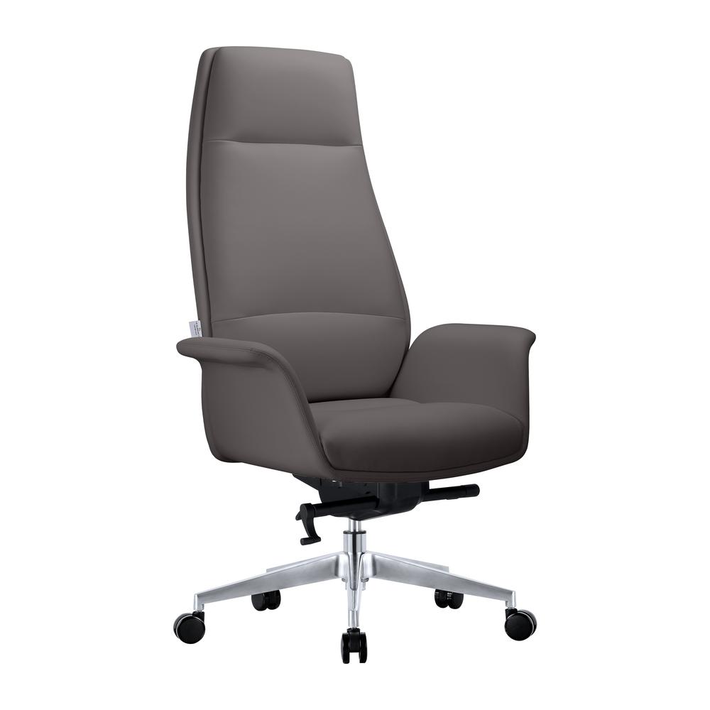 LeisureMod Summit Series Tall Office Chair In Grey Leather