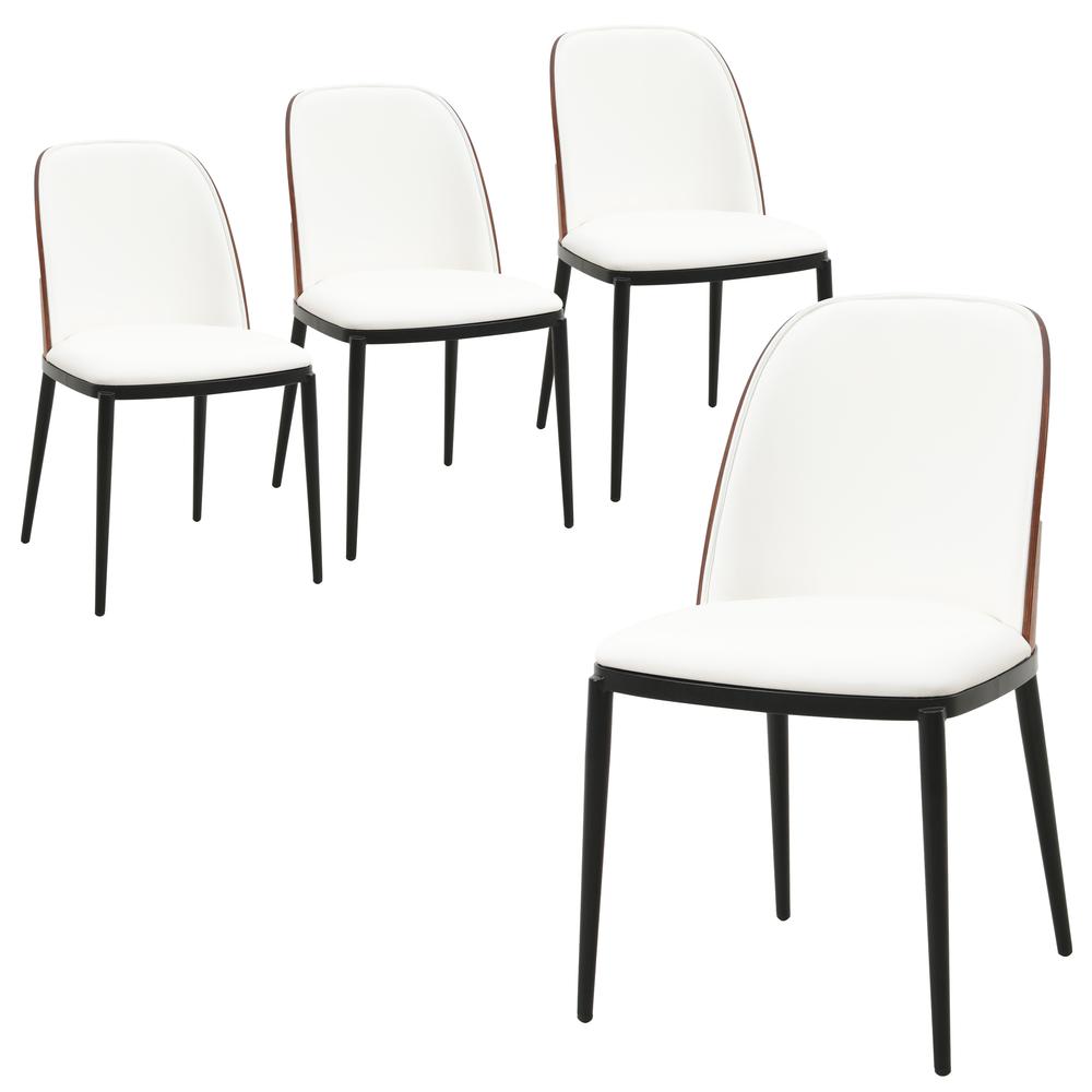 Mid-Century Modern Dining Side Chair with Leather Seat and Steel Frame Set of 4