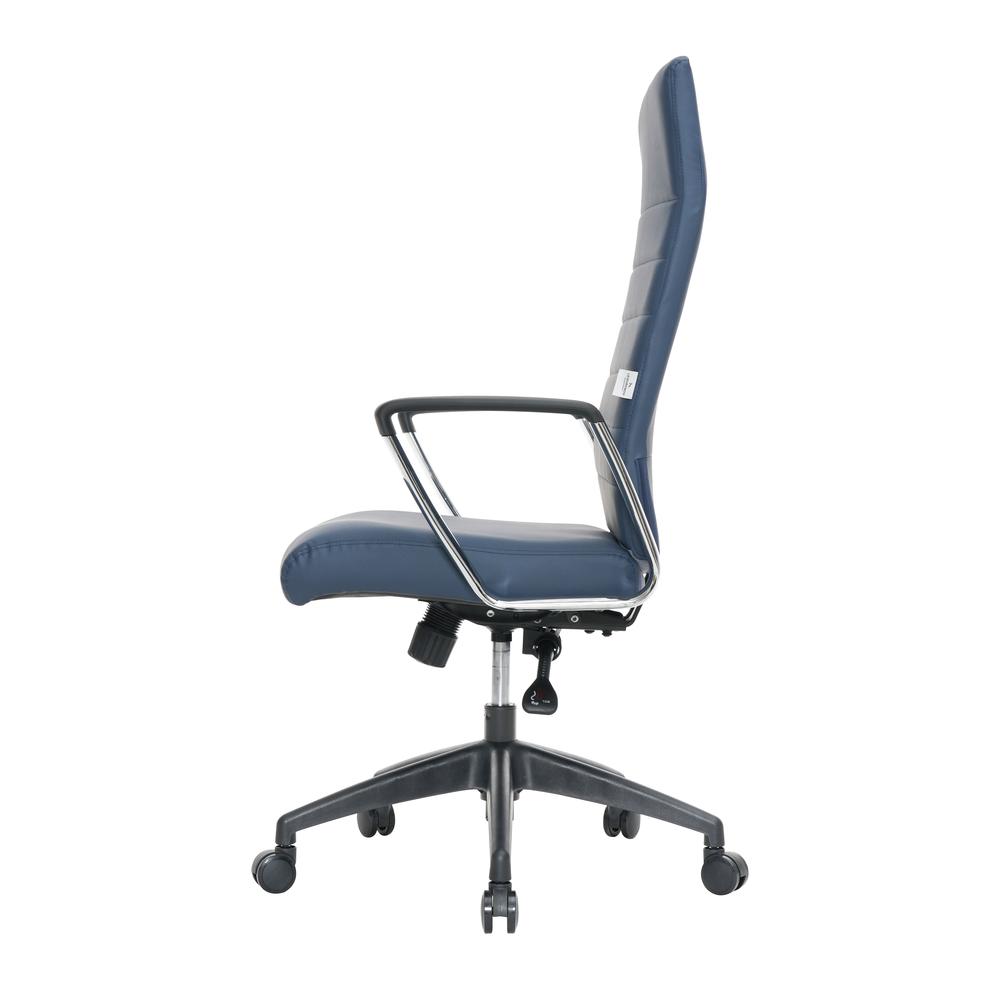 LeisureMod Hilton Modern High-Back Leather Office Chair, Navy Blue