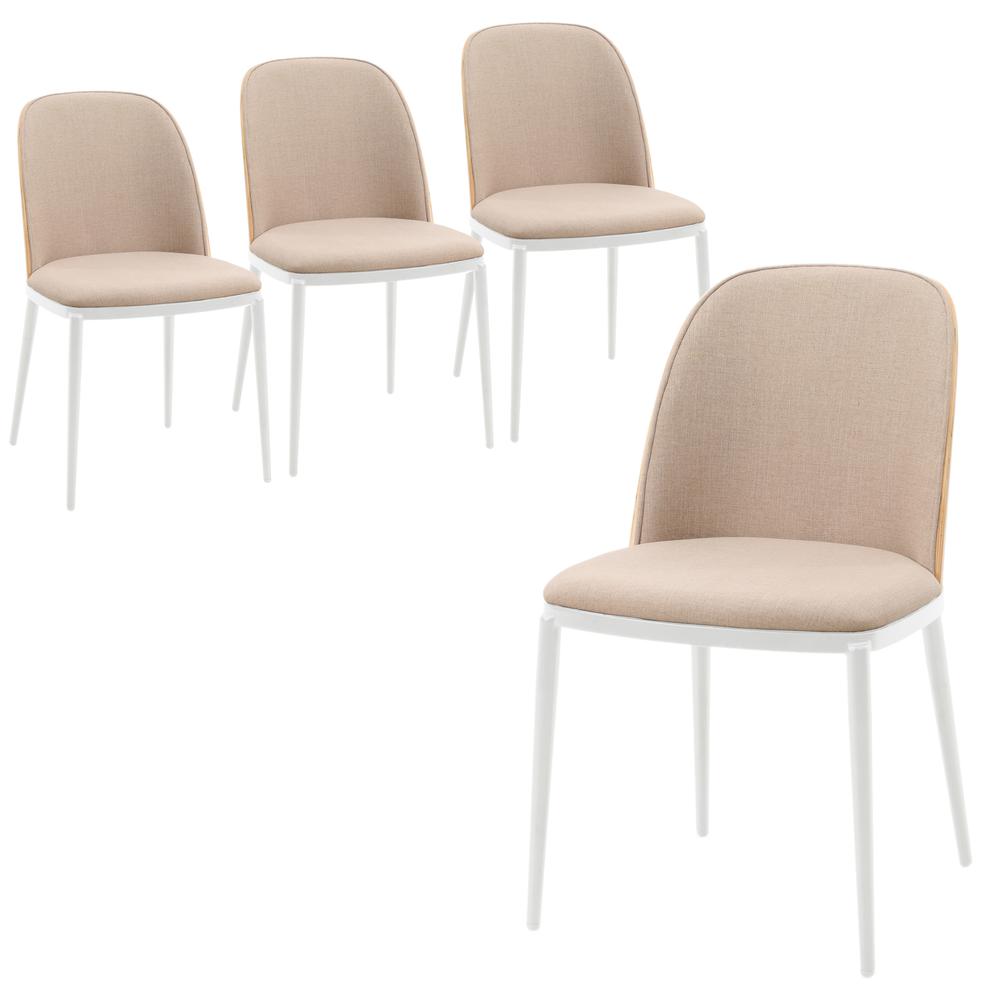 Dining Side Chair with Velvet Seat and White Powder-Coated Steel Frame, Set of 4