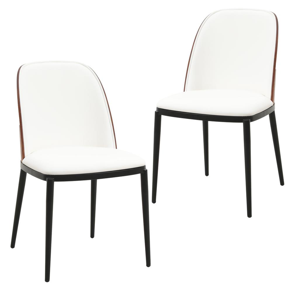 Mid-Century Modern Dining Side Chair with Leather Seat and Steel Frame Set of 2