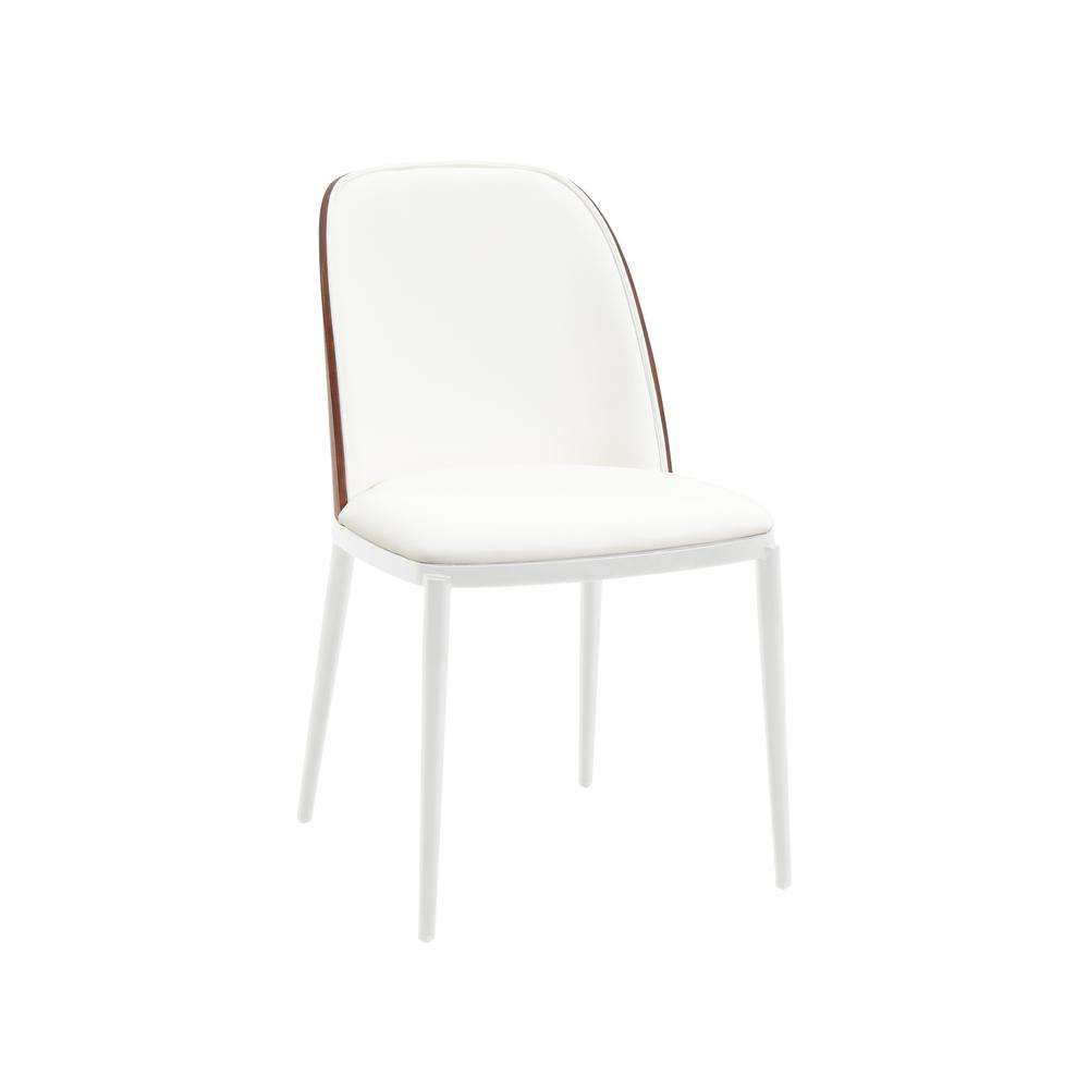 Dining Side Chair with Leather Seat and White Powder-Coated Steel Frame