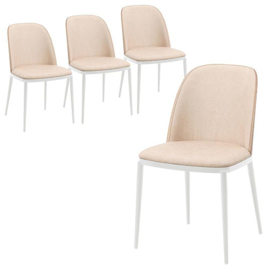 Dining Side Chair with Leather Seat and White Steel Frame, Set of 4