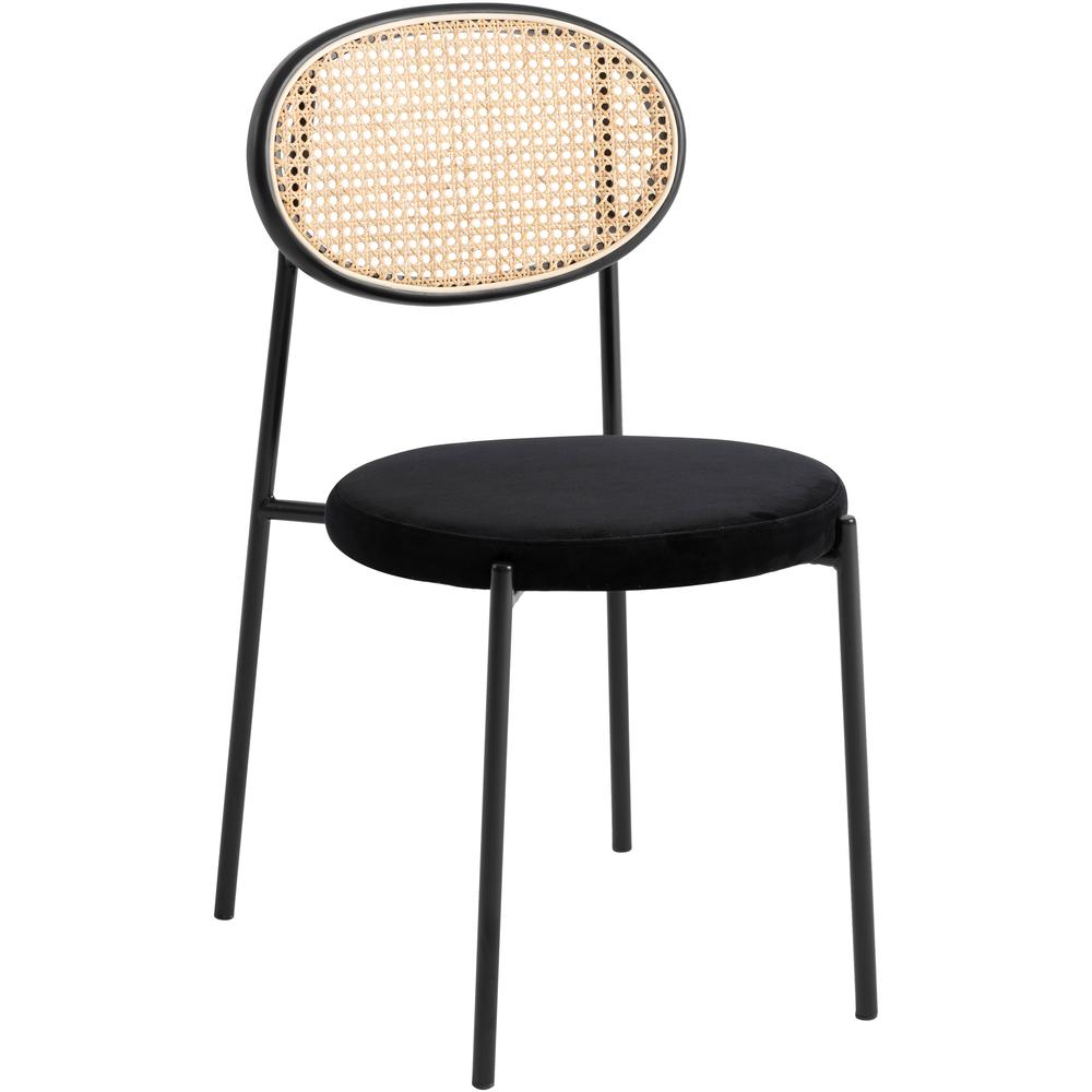 LeisureMod Euston Modern Wicker Dining Chair with Velvet Round Seat, Black