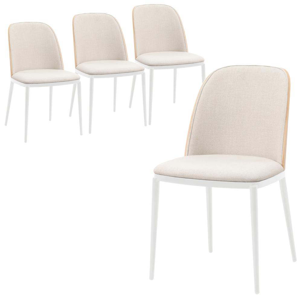 Dining Side Chair with Velvet Seat and White Powder-Coated Steel Frame, Set of 4