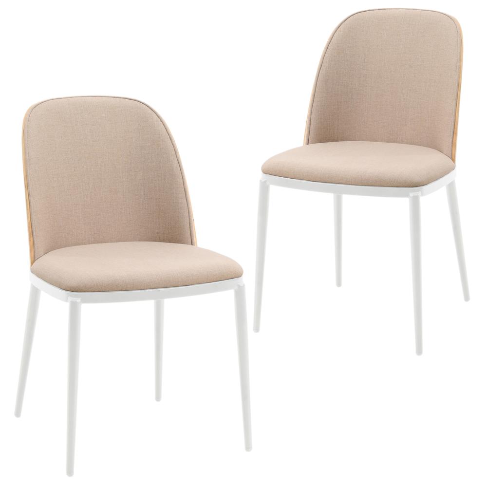 Dining Side Chair with Velvet Seat and White Powder-Coated Steel Frame, Set of 2