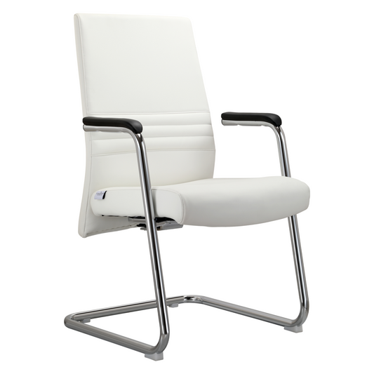 LeisureMod Aleen Series Guest Office Chair In White Leather