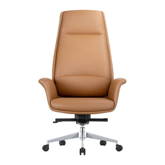 LeisureMod Summit Series Tall Office Chair In Acorn Brown Leather