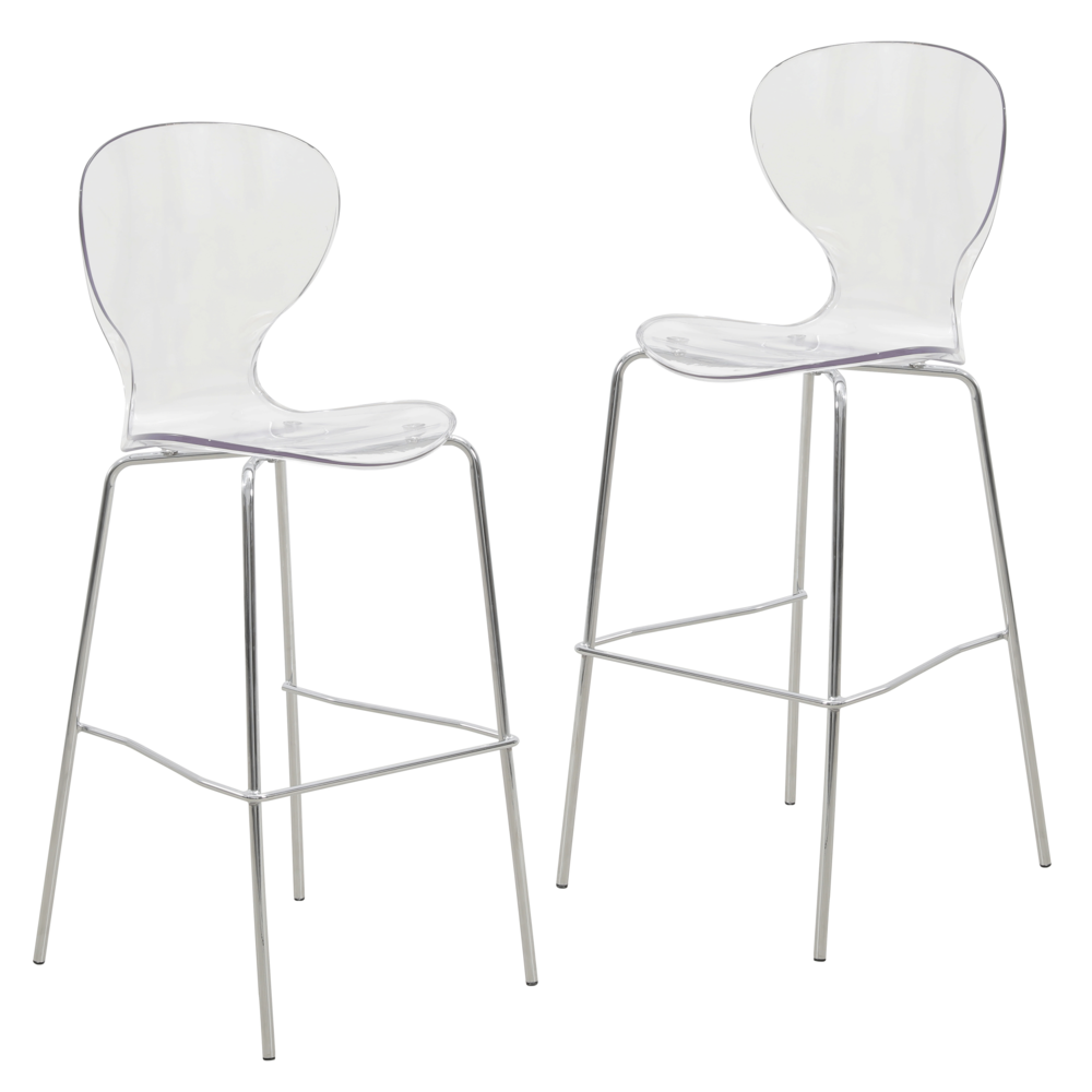 Oyster Acrylic Barstool with Steel Frame in Chrome Finish Set of 2 in Clear