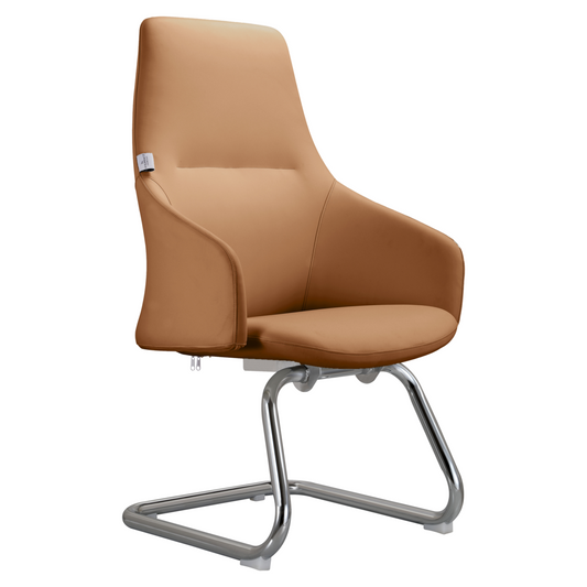 LeisureMod Celeste Series Office Guest Chair in Acorn Brown Leather