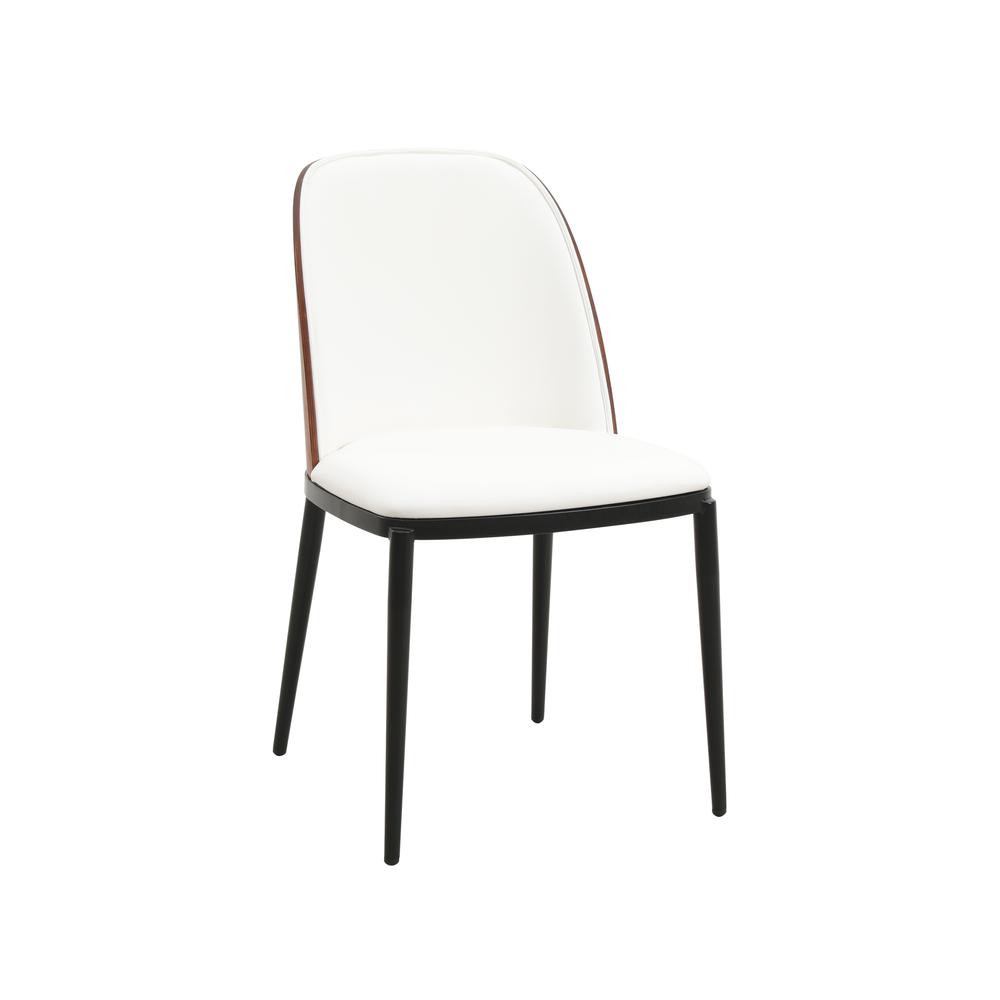 Dining Side Chair with Leather Seat and Powder-Coated Steel Frame