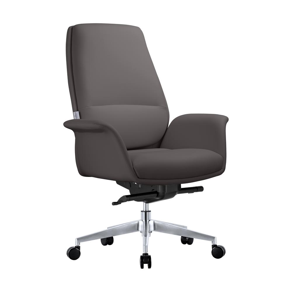 LeisureMod Summit Series Office Chair In Grey Leather