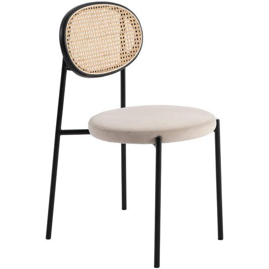 LeisureMod Euston Modern Wicker Dining Chair with Velvet Round Seat, Beige