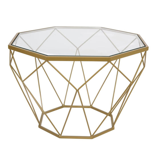 LeisureMod Malibu Modern Octagon Glass Top Coffee Table With Gold Chrome Base MD23GG