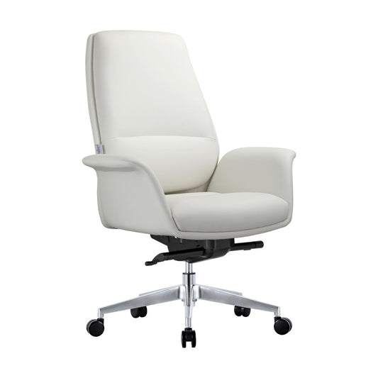 LeisureMod Summit Series Office Chair In White Leather