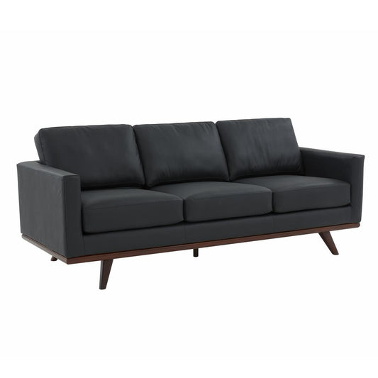 LeisureMod Chester Modern Leather Sofa With Birch Wood Base